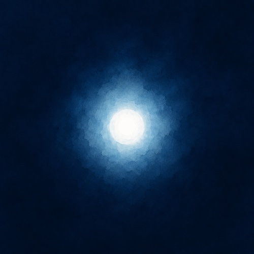Esfera luminosa sobre fondo azul noche, ilustración en acuarela